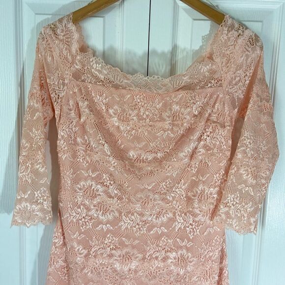 Peach Scalloped Lace & Tulle Full Length Gown - Picture 4 of 8